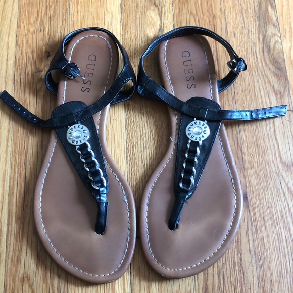 Guess Sandals Black Thong Sandals Women’s Size 8 - Picture 1 of 3